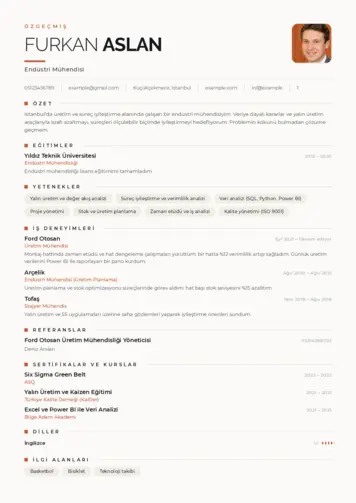 Endüstri Mühendisi CV Örnekleri cv indir